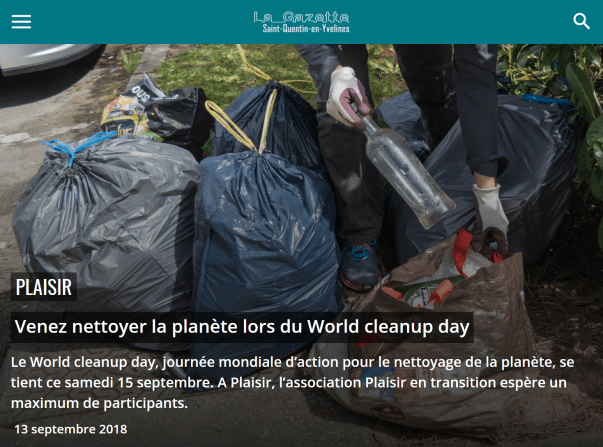 World Clean Up Day 2018 - Article La Gazette de SQY - 13 sept 2018